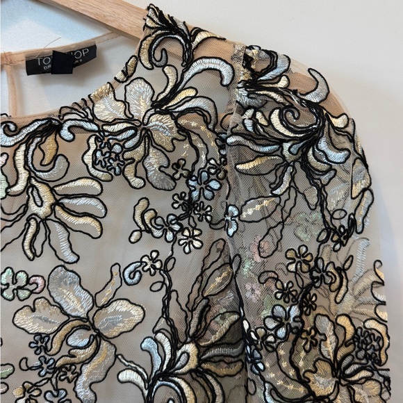Topshop Embroidered Sheer Floral Lace Blouse - Picture 6 of 12